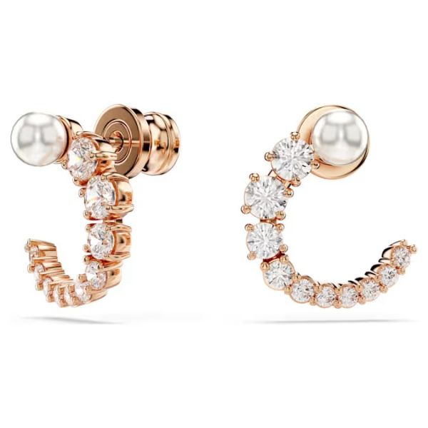 Brincos Swarovski argola Matrix Crystal Pearl Lapidação redonda Brancos Lacado a rosa dourado