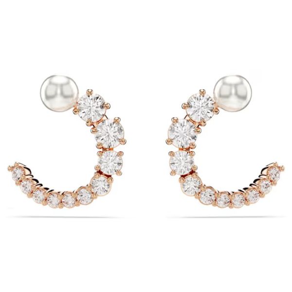 Brincos Swarovski argola Matrix Crystal Pearl Lapidação redonda Brancos Lacado a rosa dourado