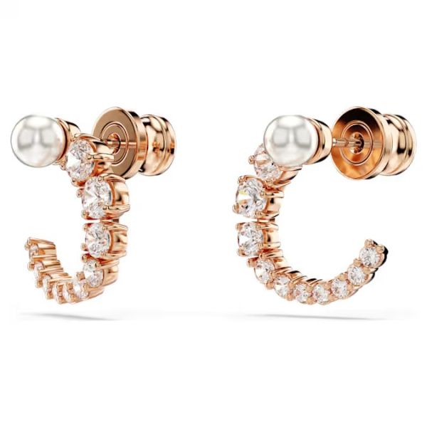 Brincos Swarovski argola Matrix Crystal Pearl Lapidação redonda Brancos Lacado a rosa dourado