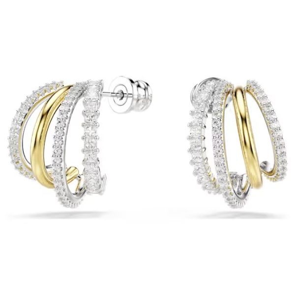Brincos argola Swarovski Hyperbola Combinação de lapidações Mini Brancos Acabamento de combinação de metais