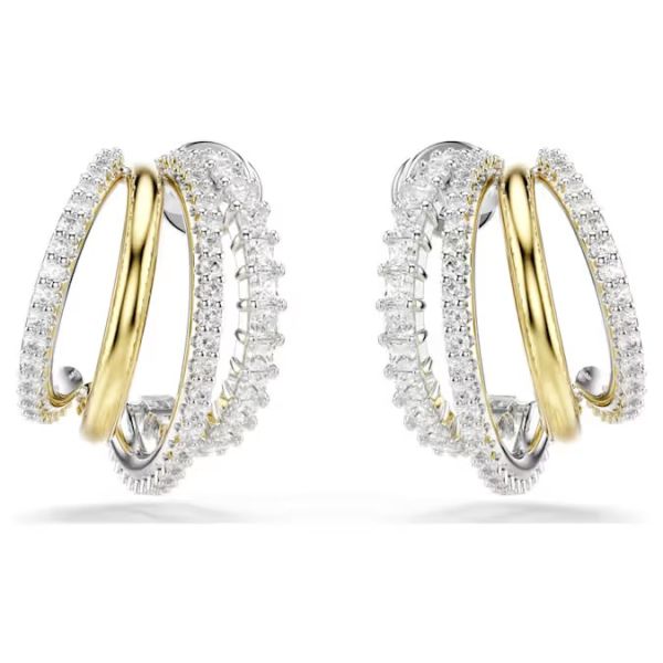 Brincos argola Swarovski Hyperbola Combinação de lapidações Mini Brancos Acabamento de combinação de metais