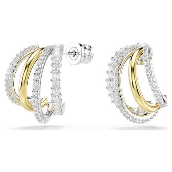 Brincos argola Swarovski Hyperbola Combinação de lapidações Mini Brancos Acabamento de combinação de metais