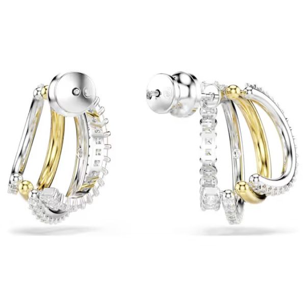 Brincos argola Swarovski Hyperbola Combinação de lapidações Mini Brancos Acabamento de combinação de metais