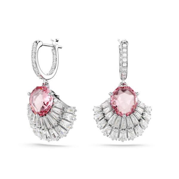 Brincos compridos Swarovski Idyllia Concha Rosa Lacado a ródio