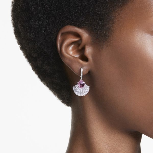 Brincos compridos Swarovski Idyllia Concha Rosa Lacado a ródio