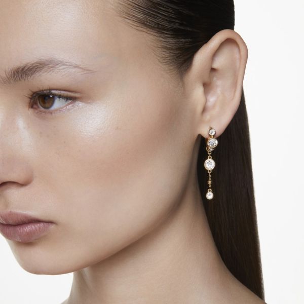 Brincos compridos Swarovski Imber Lapidação redonda Branco Acabamento de combinação de metais