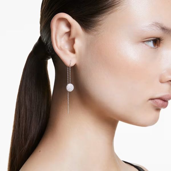 Brincos Swarovski compridos Meteora Branco Lacado a ródio