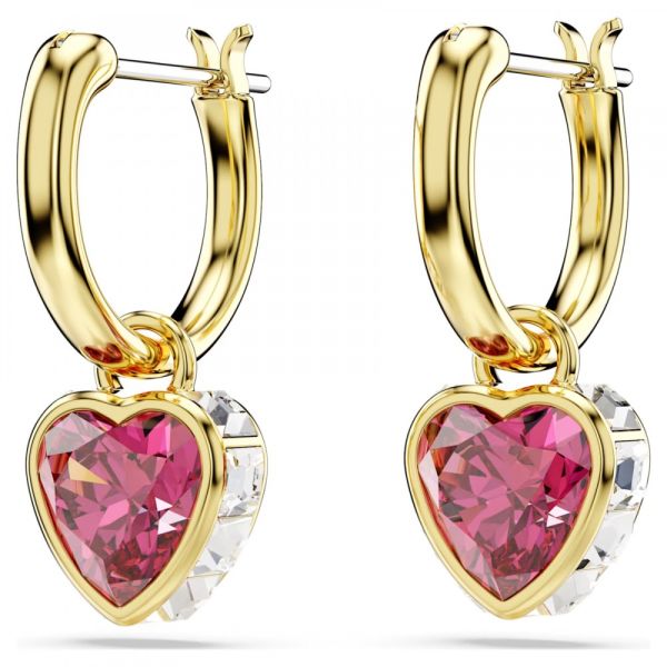 Brincos Swarovski Compridos Chroma Coração Vermelhas Lacado a Dourado
