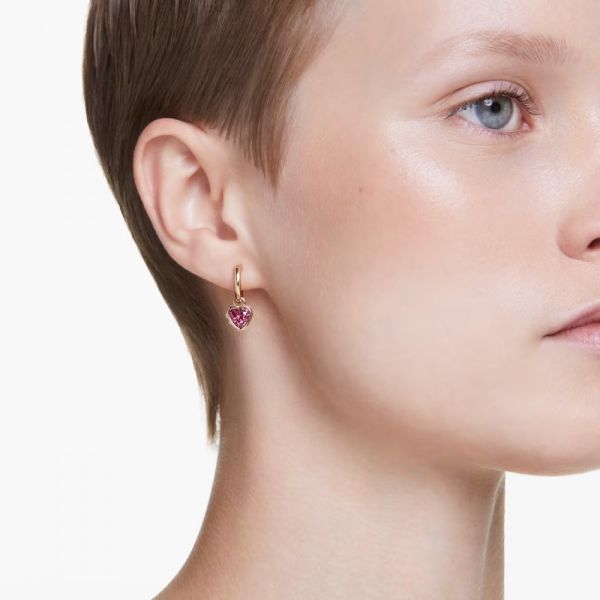 Brincos Swarovski Compridos Chroma Coração Vermelhas Lacado a Dourado
