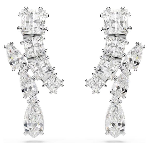 Brincos Swarovski Compridos Matrix Combinação de lapidações Branco Lacado a ródio