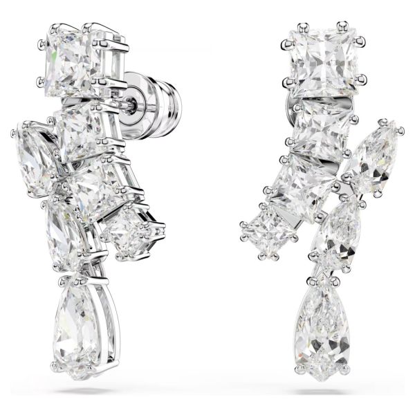 Brincos Swarovski Compridos Matrix Combinação de lapidações Branco Lacado a ródio