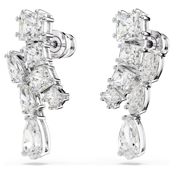 Brincos Swarovski Compridos Matrix Combinação de lapidações Branco Lacado a ródio