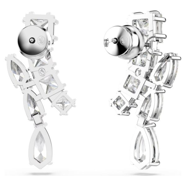 Brincos Swarovski Compridos Matrix Combinação de lapidações Branco Lacado a ródio