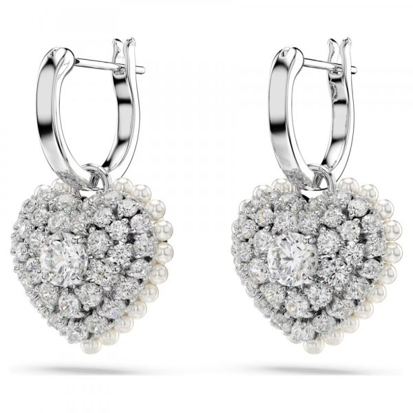 Brincos Swarovski Compridos Hyperbola Coração Branco Lacado a Ródio