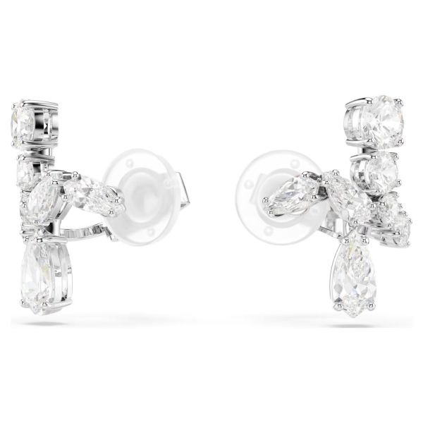 Brincos de mola Swarovski Matrix Combinação de lapidações Brancos Lacado a ródio