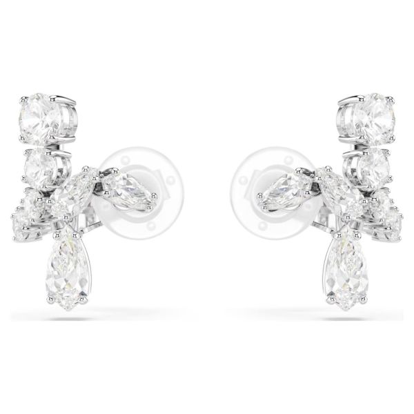 Brincos de mola Swarovski Matrix Combinação de lapidações Brancos Lacado a ródio
