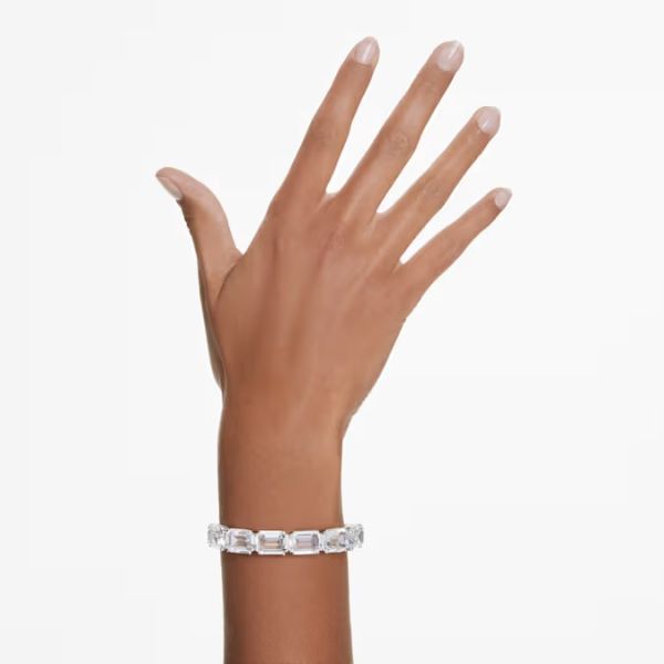 Bracelete Swarovski Millenia Lapidação octogonal Branca Lacado a ródio M