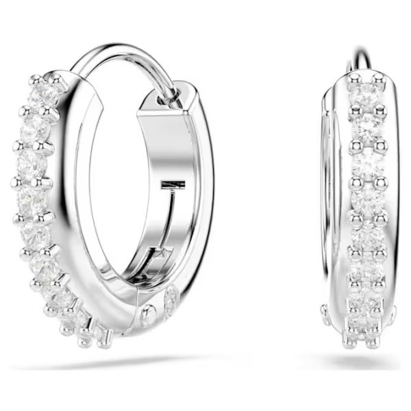 Brincos argola Swarovski Matrix Lapidação redonda Brancos Lacado a ródio