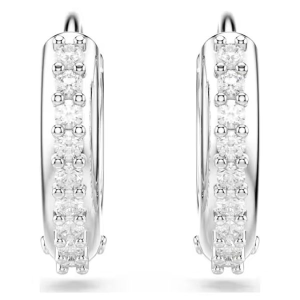 Brincos argola Swarovski Matrix Lapidação redonda Brancos Lacado a ródio