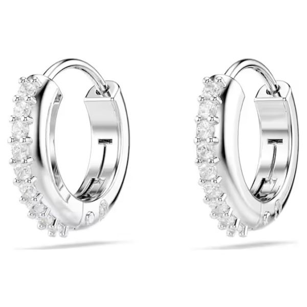 Brincos argola Swarovski Matrix Lapidação redonda Brancos Lacado a ródio