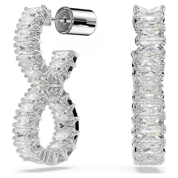 Brincos Swarovski Argola Hyperbola Infinity Brancos Lacado a Ródio