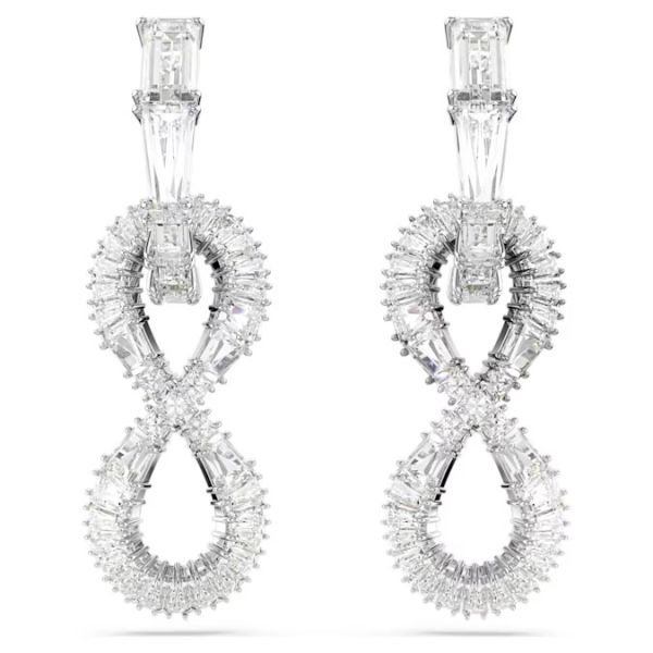Brincos Swarovski Compridos Hyperbola Infinity Branco Lacado a Ródio