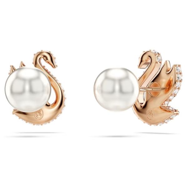 Brincos Swarovski Stud Swan Cisne Pretos Lacado a Rosa Dourado