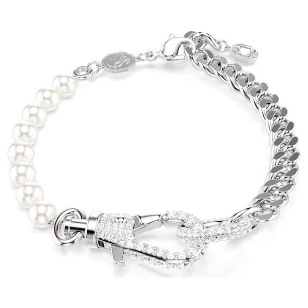 Pulseira Swarovski Dextera Pavé Crystal Pearl Branca Lacado a ródio M