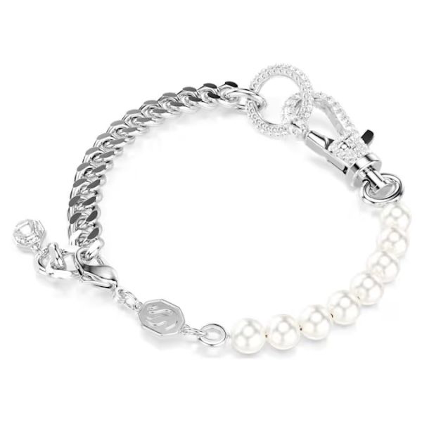 Pulseira Swarovski Dextera Pavé Crystal Pearl Branca Lacado a ródio M