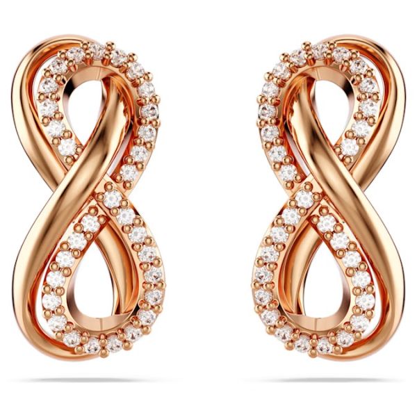 Brincos Swarovski Stud Hyperbola Infinity Branco Lacado a Rosa Dourado