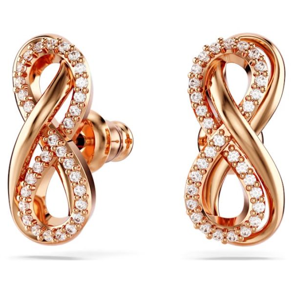 Brincos Swarovski Stud Hyperbola Infinity Branco Lacado a Rosa Dourado
