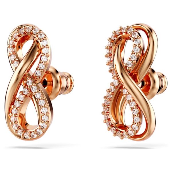 Brincos Swarovski Stud Hyperbola Infinity Branco Lacado a Rosa Dourado