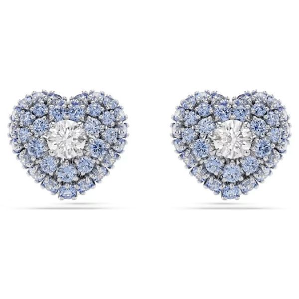 Brincos Swarovski Stud Hyperbola Coração Azul Lacado a Ródio