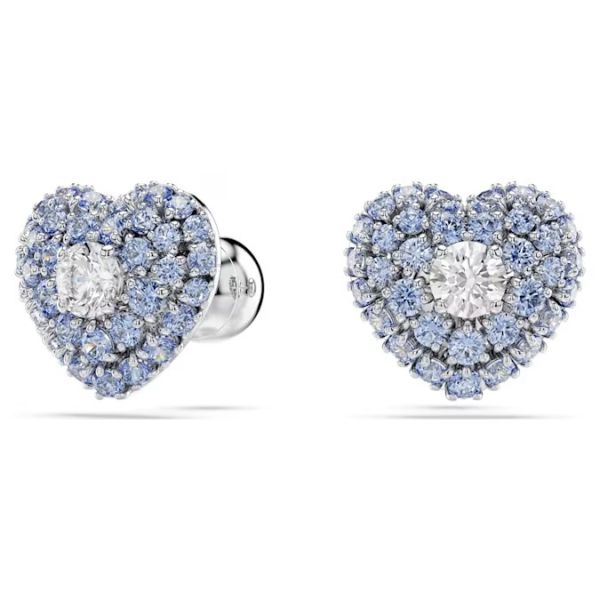 Brincos Swarovski Stud Hyperbola Coração Azul Lacado a Ródio