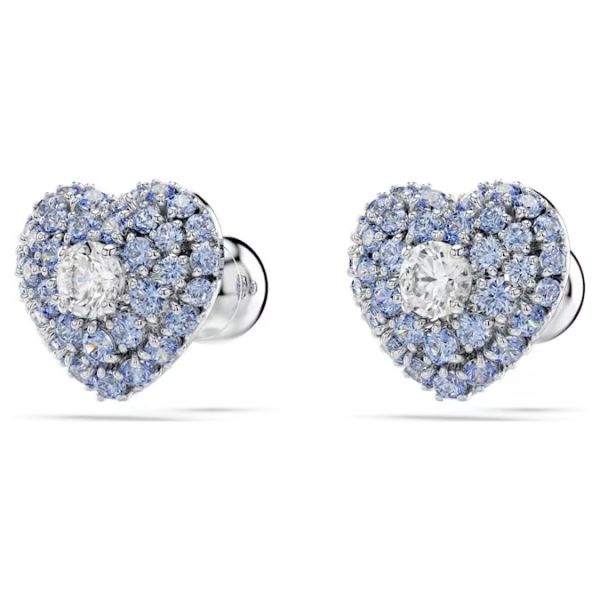 Brincos Swarovski Stud Hyperbola Coração Azul Lacado a Ródio