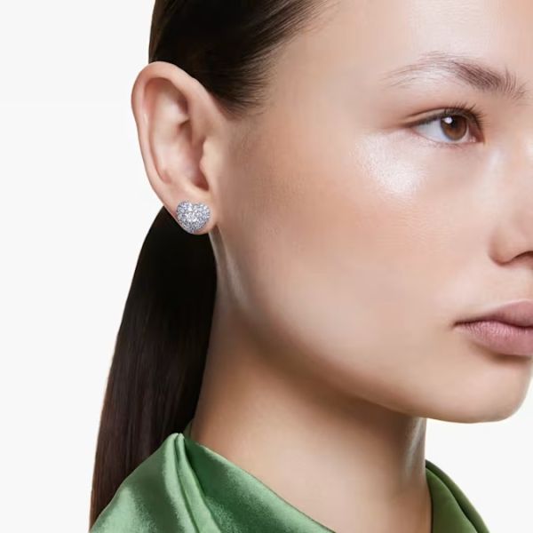 Brincos Swarovski Stud Hyperbola Coração Azul Lacado a Ródio