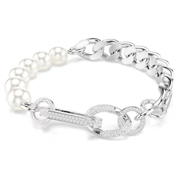 Pulseira Swarovski Dextera Crystal Pearl Ligações mistas Branca Lacado a ródio