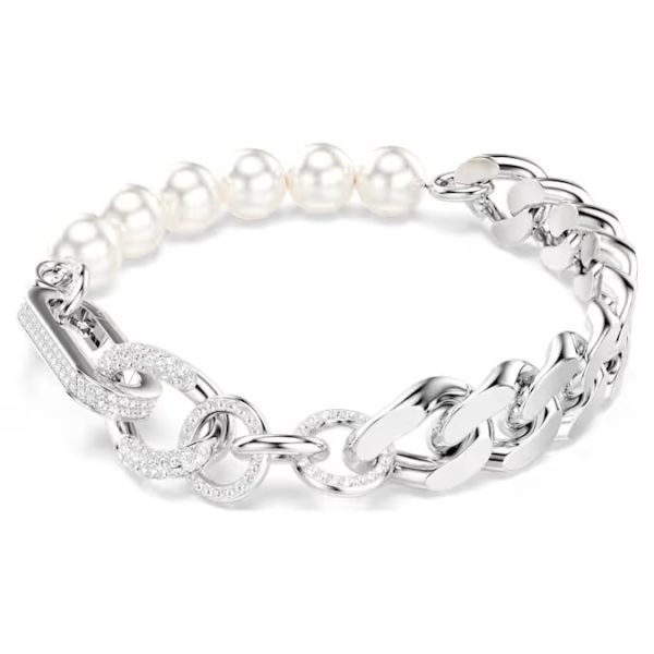 Pulseira Swarovski Dextera Crystal Pearl Ligações mistas Branca Lacado a ródio