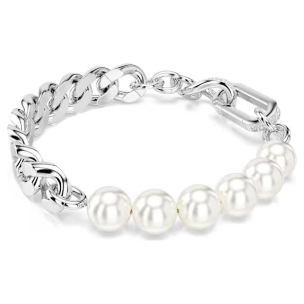 Pulseira Swarovski Dextera Crystal Pearl Ligações mistas Branca Lacado a ródio