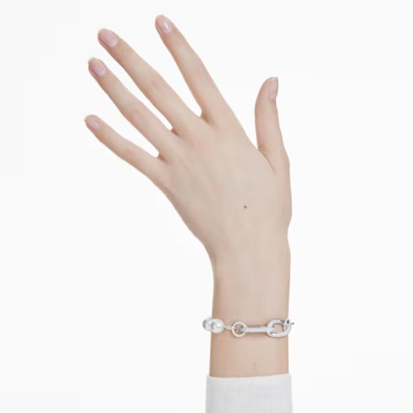 Pulseira Swarovski Dextera Crystal Pearl Ligações mistas Branca Lacado a ródio