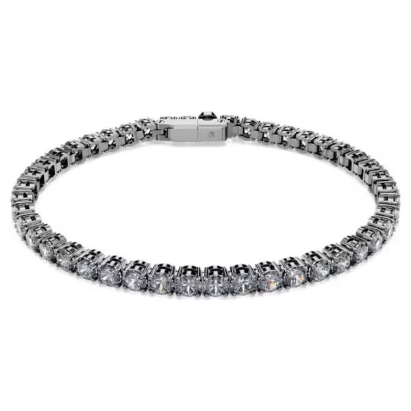 Pulseira Swarovski Matrix Tennis Lapidação redonda Cinzenta Lacada a ródio L