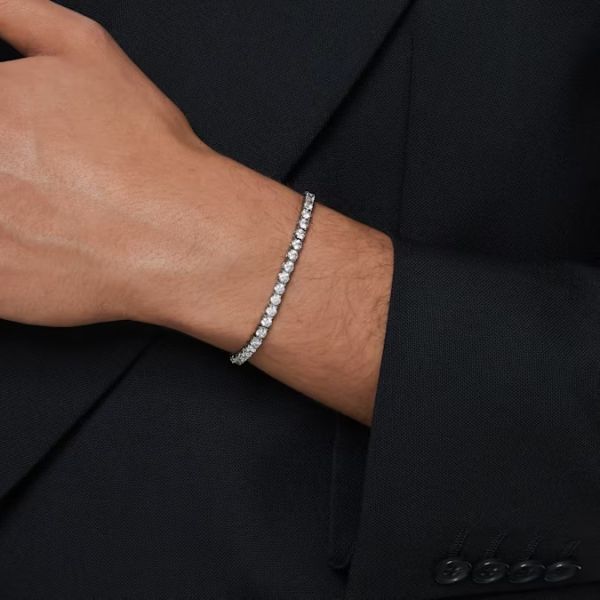Pulseira Swarovski Matrix Tennis Lapidação redonda Cinzenta Lacada a ródio L