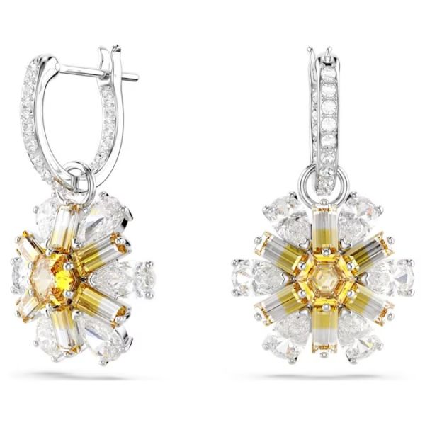 Brincos Swarovski Compridos Idyllia Flor Amarelo Lacado a Ródio