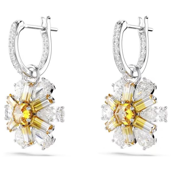 Brincos Swarovski Compridos Idyllia Flor Amarelo Lacado a Ródio