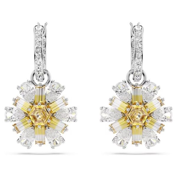Brincos Swarovski Compridos Idyllia Flor Amarelo Lacado a Ródio