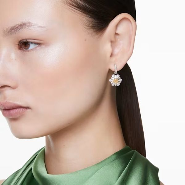 Brincos Swarovski Compridos Idyllia Flor Amarelo Lacado a Ródio