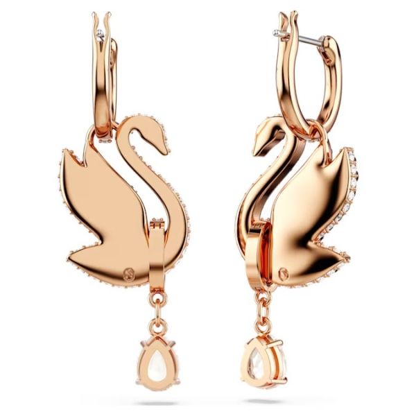 Brincos Swarovski Compridos Swan Cisne Pretos Lacado a Rosa Dourado