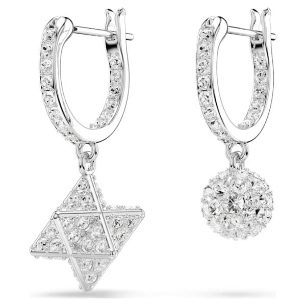  Brincos Swarovski compridos Dextera Design assimétrico Lapidação redonda Estrela e esfera Branco Lacado a ródio
