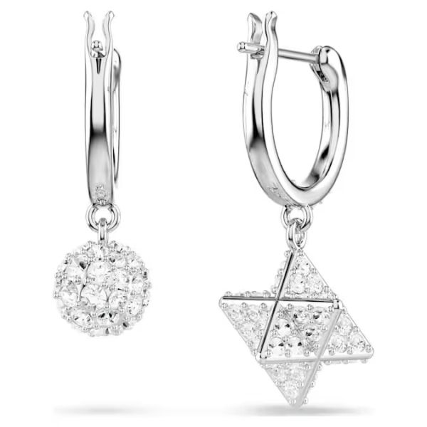  Brincos Swarovski compridos Dextera Design assimétrico Lapidação redonda Estrela e esfera Branco Lacado a ródio