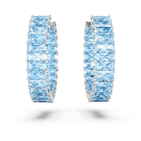 Brincos Swarovski argola Matrix Lapidação Baguete Azul Lacado a ródio